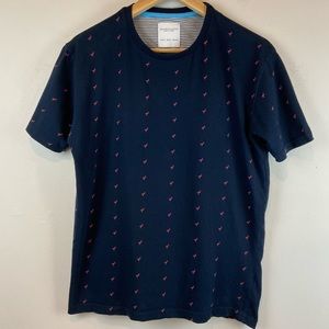 Denim & Flower Ricky Singm Men Blue Tee Crane Swan Short Sleeve Size Small